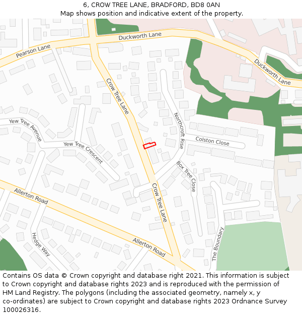 6, CROW TREE LANE, BRADFORD, BD8 0AN: Location map and indicative extent of plot