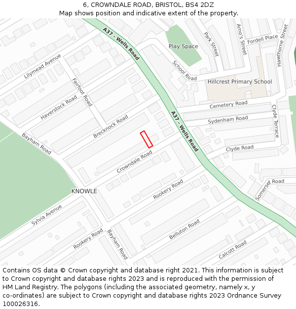 6, CROWNDALE ROAD, BRISTOL, BS4 2DZ: Location map and indicative extent of plot