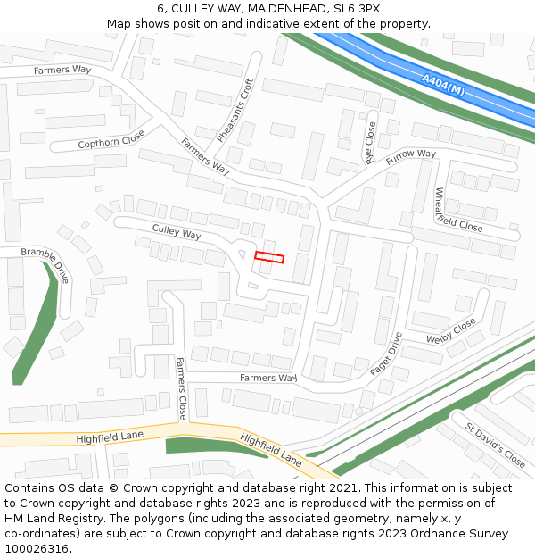 6, CULLEY WAY, MAIDENHEAD, SL6 3PX: Location map and indicative extent of plot