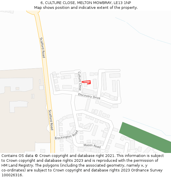6, CULTURE CLOSE, MELTON MOWBRAY, LE13 1NP: Location map and indicative extent of plot