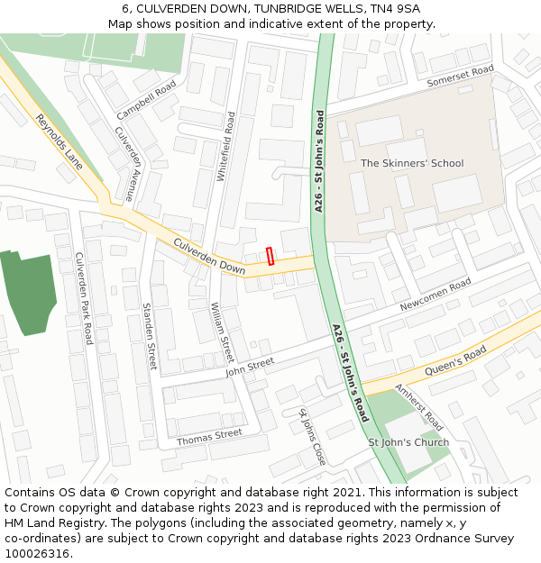 6, CULVERDEN DOWN, TUNBRIDGE WELLS, TN4 9SA: Location map and indicative extent of plot