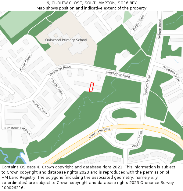 6, CURLEW CLOSE, SOUTHAMPTON, SO16 8EY: Location map and indicative extent of plot