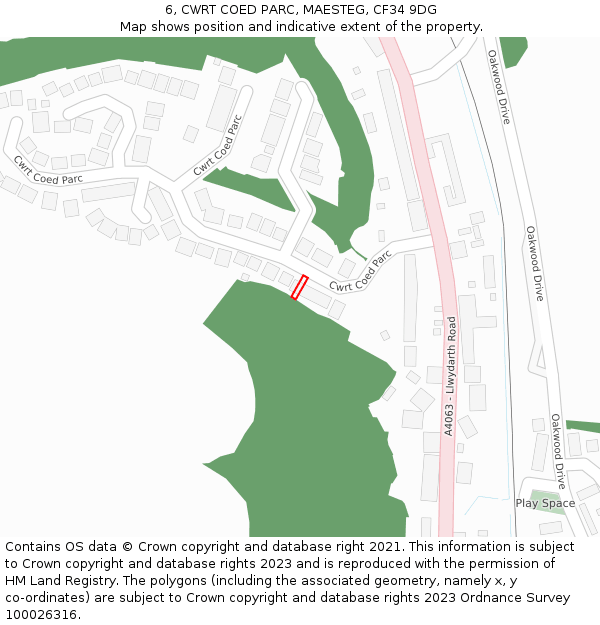 6, CWRT COED PARC, MAESTEG, CF34 9DG: Location map and indicative extent of plot
