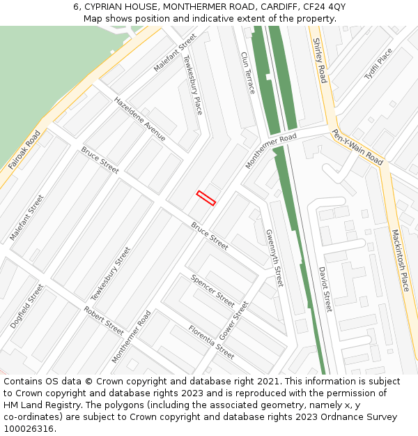 6, CYPRIAN HOUSE, MONTHERMER ROAD, CARDIFF, CF24 4QY: Location map and indicative extent of plot