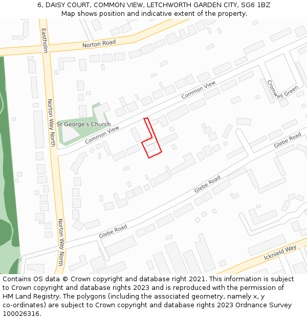 6, DAISY COURT, COMMON VIEW, LETCHWORTH GARDEN CITY, SG6 1BZ: Location map and indicative extent of plot