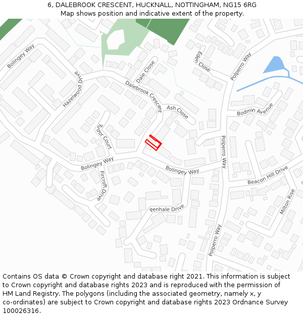 6, DALEBROOK CRESCENT, HUCKNALL, NOTTINGHAM, NG15 6RG: Location map and indicative extent of plot