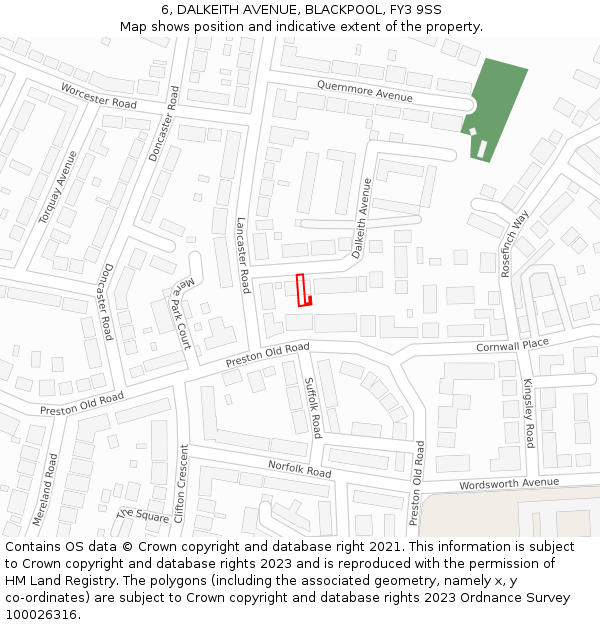 6, DALKEITH AVENUE, BLACKPOOL, FY3 9SS: Location map and indicative extent of plot