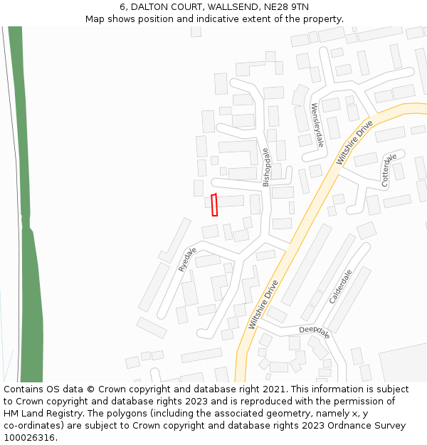 6, DALTON COURT, WALLSEND, NE28 9TN: Location map and indicative extent of plot
