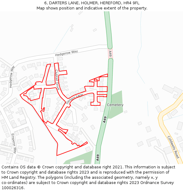 6, DARTERS LANE, HOLMER, HEREFORD, HR4 9FL: Location map and indicative extent of plot