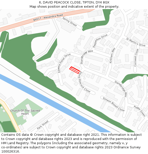 6, DAVID PEACOCK CLOSE, TIPTON, DY4 8GX: Location map and indicative extent of plot