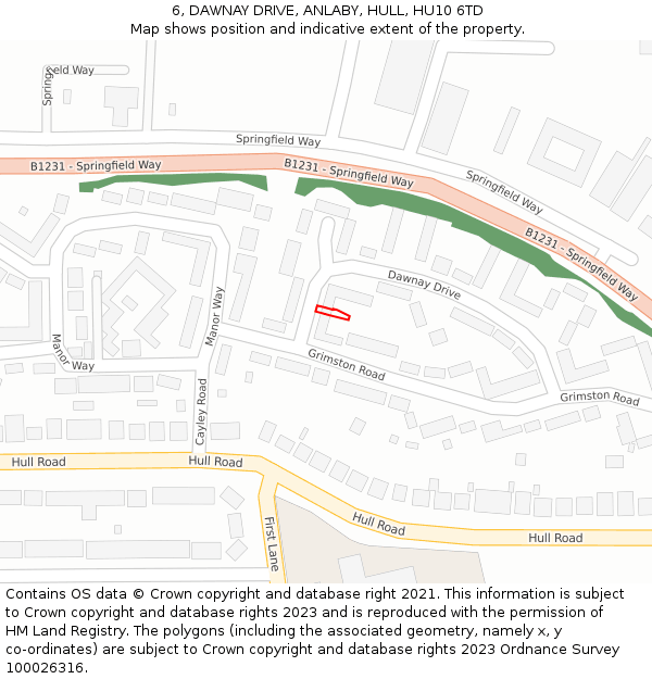 6, DAWNAY DRIVE, ANLABY, HULL, HU10 6TD: Location map and indicative extent of plot