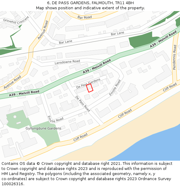 6, DE PASS GARDENS, FALMOUTH, TR11 4BH: Location map and indicative extent of plot