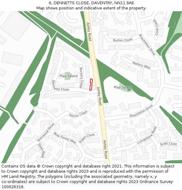 6, DENNETTS CLOSE, DAVENTRY, NN11 9AE: Location map and indicative extent of plot