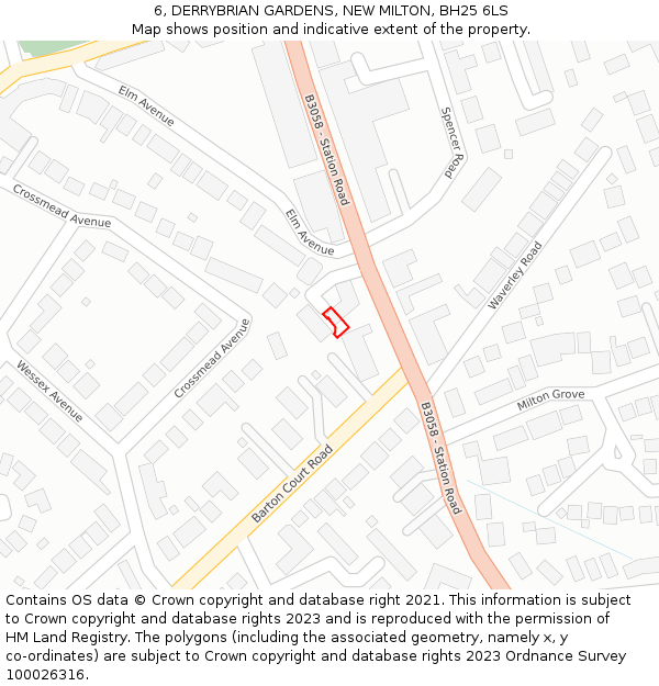 6, DERRYBRIAN GARDENS, NEW MILTON, BH25 6LS: Location map and indicative extent of plot