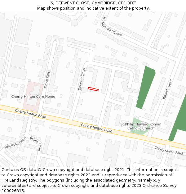 6, DERWENT CLOSE, CAMBRIDGE, CB1 8DZ: Location map and indicative extent of plot