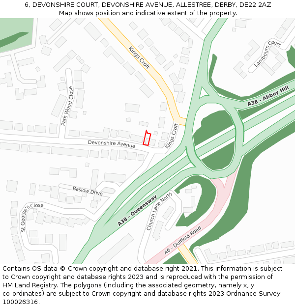 6, DEVONSHIRE COURT, DEVONSHIRE AVENUE, ALLESTREE, DERBY, DE22 2AZ: Location map and indicative extent of plot