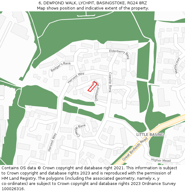 6, DEWPOND WALK, LYCHPIT, BASINGSTOKE, RG24 8RZ: Location map and indicative extent of plot