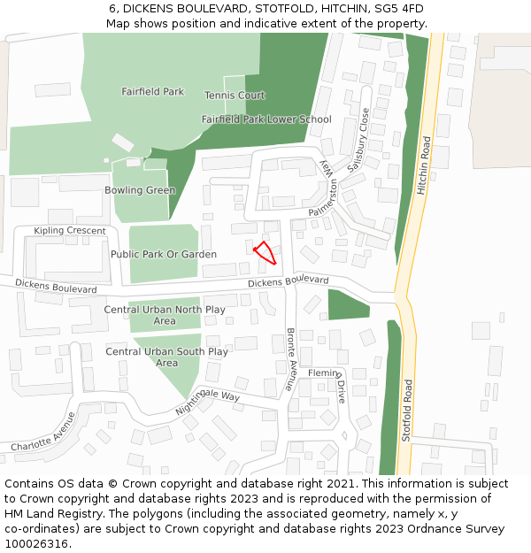 6, DICKENS BOULEVARD, STOTFOLD, HITCHIN, SG5 4FD: Location map and indicative extent of plot