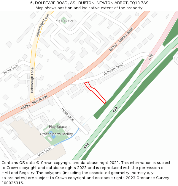 6, DOLBEARE ROAD, ASHBURTON, NEWTON ABBOT, TQ13 7AS: Location map and indicative extent of plot