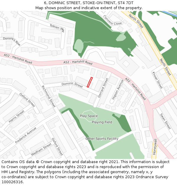 6, DOMINIC STREET, STOKE-ON-TRENT, ST4 7DT: Location map and indicative extent of plot