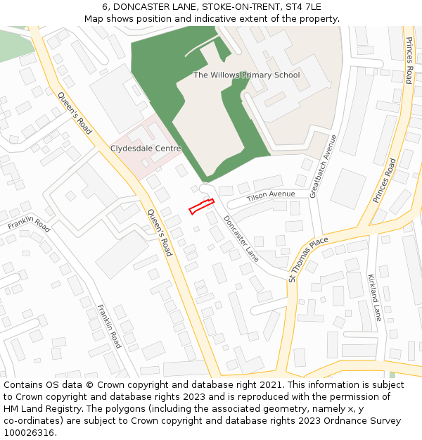 6, DONCASTER LANE, STOKE-ON-TRENT, ST4 7LE: Location map and indicative extent of plot
