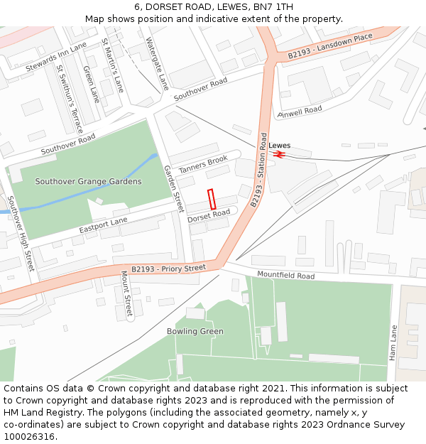 6, DORSET ROAD, LEWES, BN7 1TH: Location map and indicative extent of plot