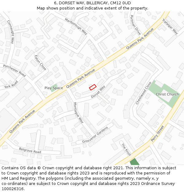 6, DORSET WAY, BILLERICAY, CM12 0UD: Location map and indicative extent of plot