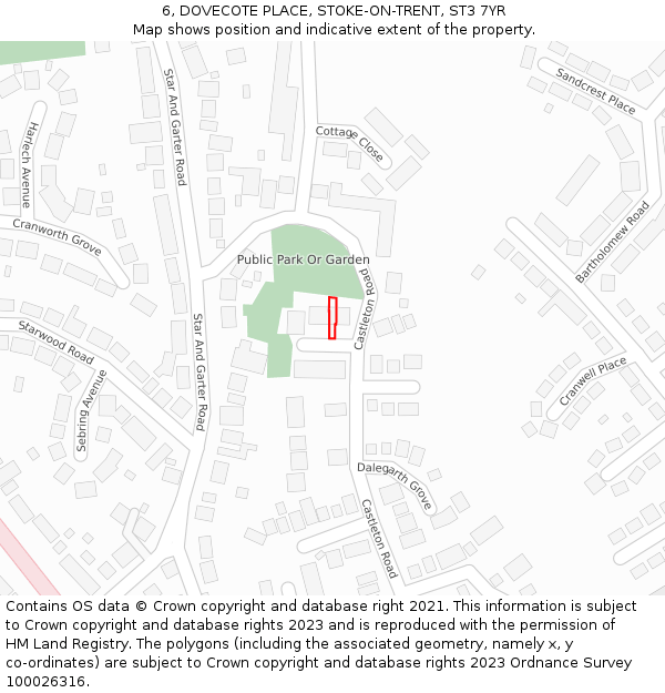 6, DOVECOTE PLACE, STOKE-ON-TRENT, ST3 7YR: Location map and indicative extent of plot