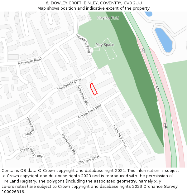 6, DOWLEY CROFT, BINLEY, COVENTRY, CV3 2UU: Location map and indicative extent of plot