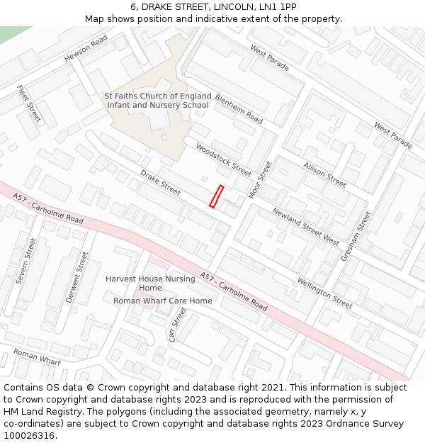 6, DRAKE STREET, LINCOLN, LN1 1PP: Location map and indicative extent of plot