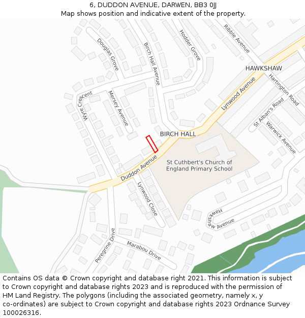 6, DUDDON AVENUE, DARWEN, BB3 0JJ: Location map and indicative extent of plot