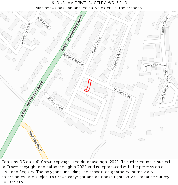6, DURHAM DRIVE, RUGELEY, WS15 1LD: Location map and indicative extent of plot
