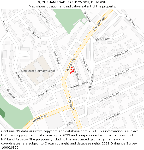 6, DURHAM ROAD, SPENNYMOOR, DL16 6SH: Location map and indicative extent of plot