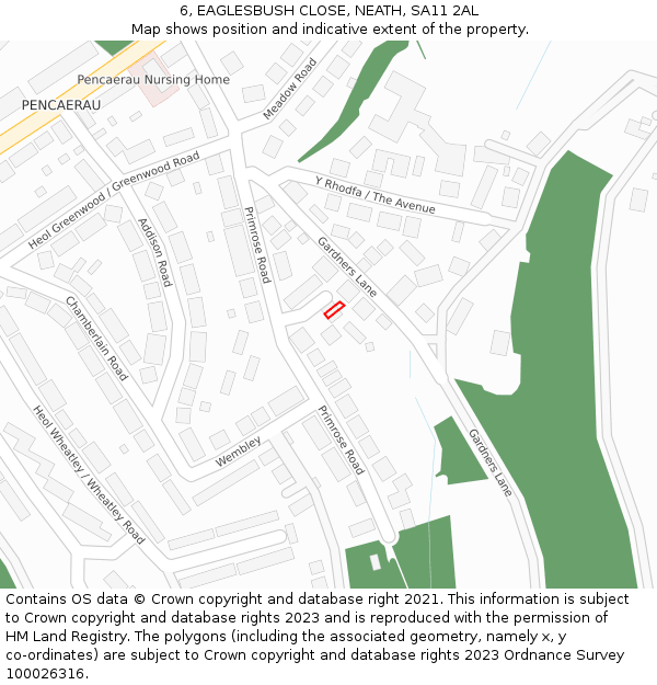 6, EAGLESBUSH CLOSE, NEATH, SA11 2AL: Location map and indicative extent of plot