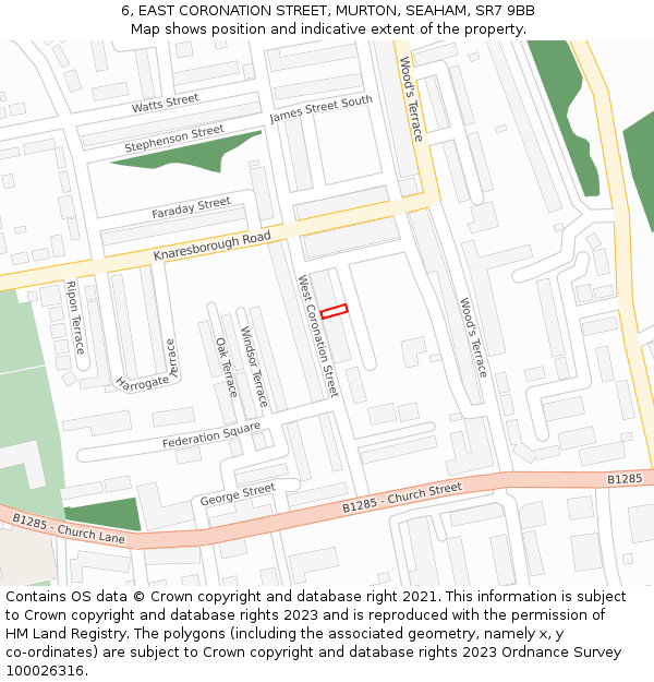 6, EAST CORONATION STREET, MURTON, SEAHAM, SR7 9BB: Location map and indicative extent of plot