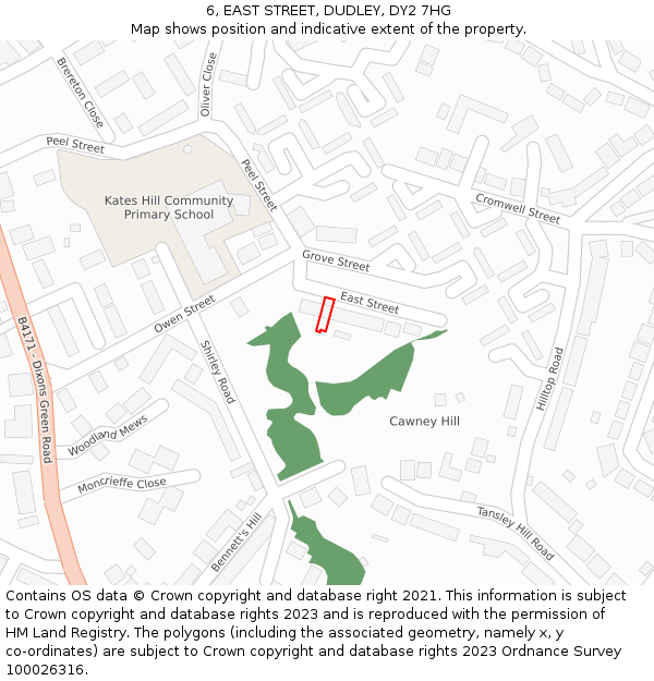 6, EAST STREET, DUDLEY, DY2 7HG: Location map and indicative extent of plot