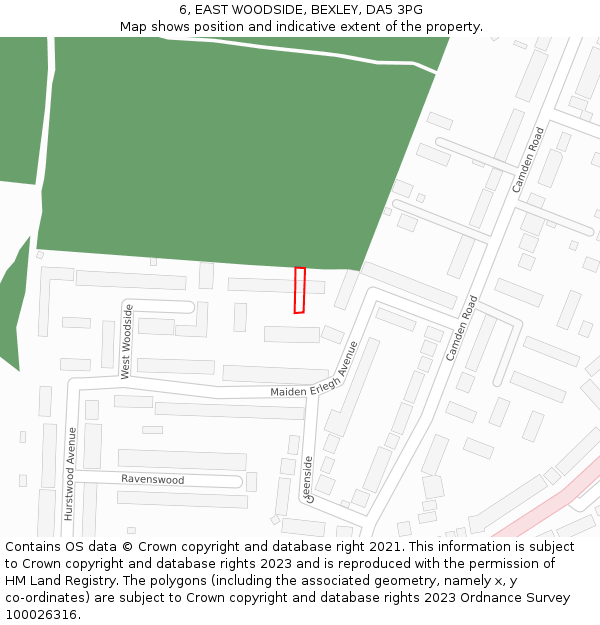 6, EAST WOODSIDE, BEXLEY, DA5 3PG: Location map and indicative extent of plot