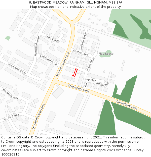 6, EASTWOOD MEADOW, RAINHAM, GILLINGHAM, ME8 8FA: Location map and indicative extent of plot