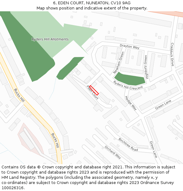 6, EDEN COURT, NUNEATON, CV10 9AG: Location map and indicative extent of plot