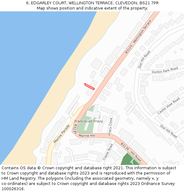 6, EDGARLEY COURT, WELLINGTON TERRACE, CLEVEDON, BS21 7PR: Location map and indicative extent of plot