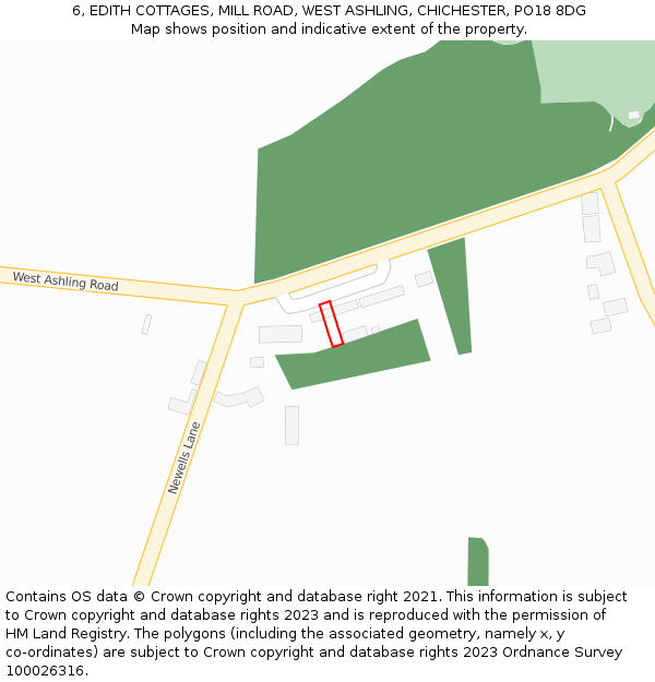 6, EDITH COTTAGES, MILL ROAD, WEST ASHLING, CHICHESTER, PO18 8DG: Location map and indicative extent of plot