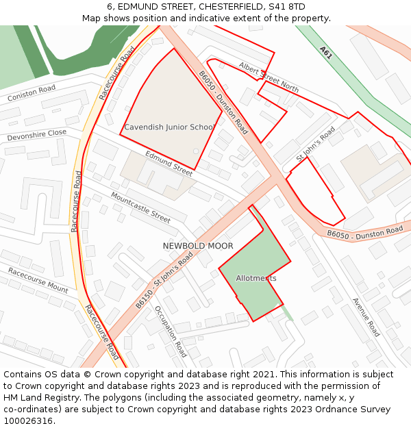 6, EDMUND STREET, CHESTERFIELD, S41 8TD: Location map and indicative extent of plot