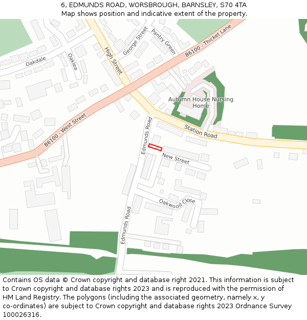 6, EDMUNDS ROAD, WORSBROUGH, BARNSLEY, S70 4TA: Location map and indicative extent of plot