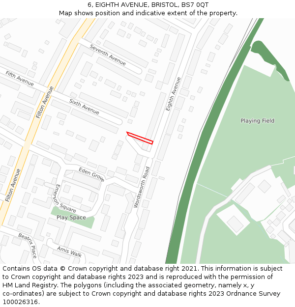 6, EIGHTH AVENUE, BRISTOL, BS7 0QT: Location map and indicative extent of plot