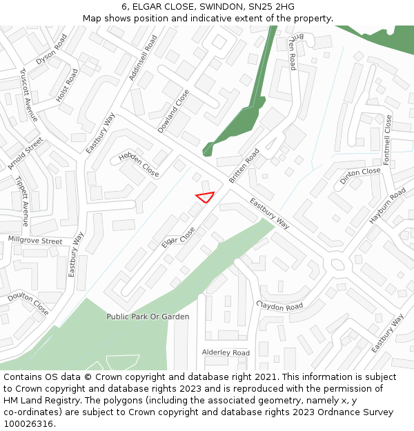6, ELGAR CLOSE, SWINDON, SN25 2HG: Location map and indicative extent of plot