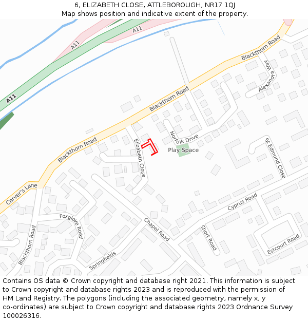 6, ELIZABETH CLOSE, ATTLEBOROUGH, NR17 1QJ: Location map and indicative extent of plot