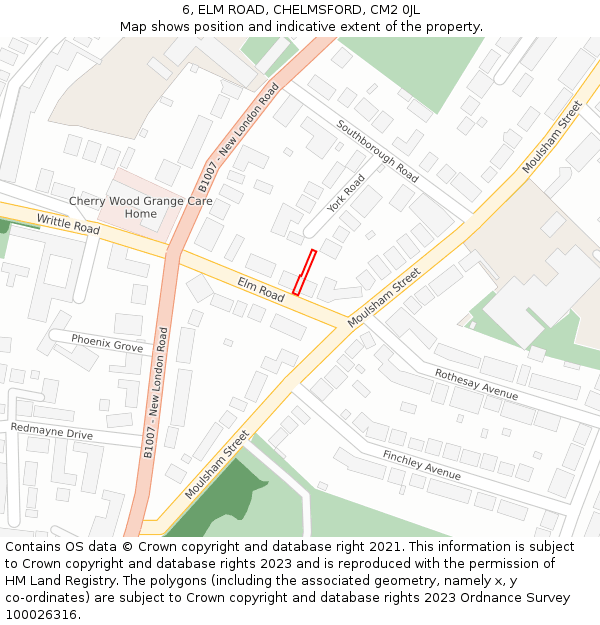 6, ELM ROAD, CHELMSFORD, CM2 0JL: Location map and indicative extent of plot