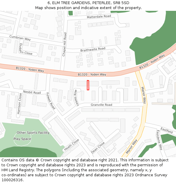 6, ELM TREE GARDENS, PETERLEE, SR8 5SD: Location map and indicative extent of plot