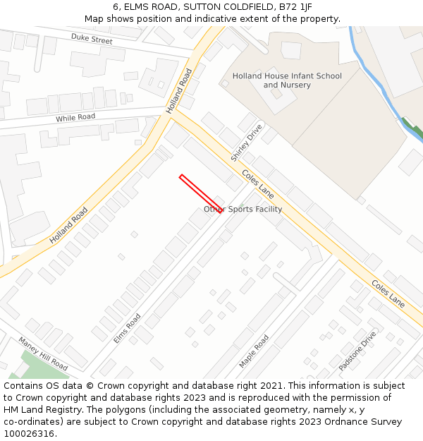 6, ELMS ROAD, SUTTON COLDFIELD, B72 1JF: Location map and indicative extent of plot