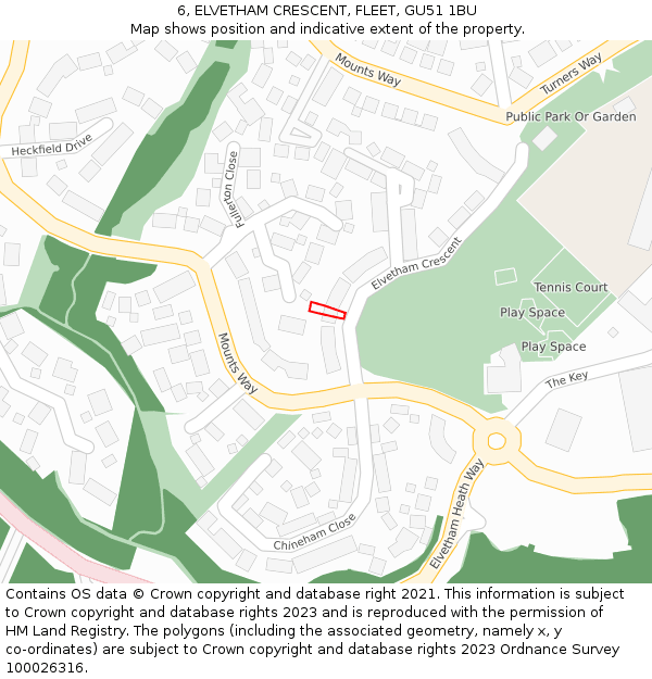 6, ELVETHAM CRESCENT, FLEET, GU51 1BU: Location map and indicative extent of plot